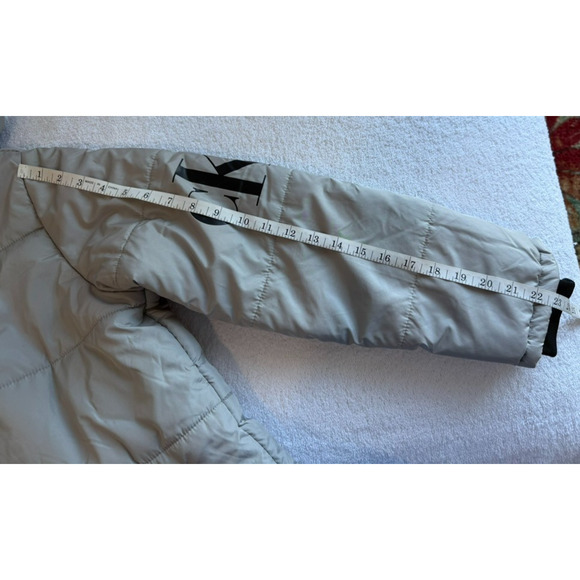 NWT Calvin Klein Jean Gray Puffer Zip Hoodie fleece lined Jacket large L-14/16 - Picture 11 of 12